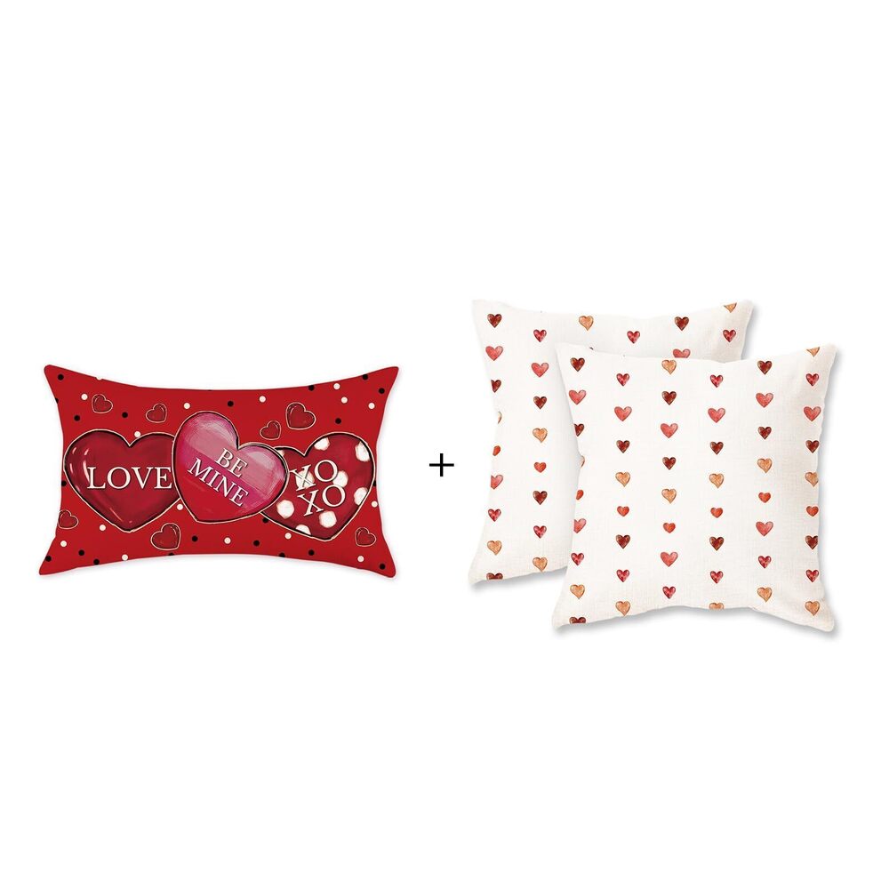 2504 Valentines Day Pillow Covers 18x18 Inch Red Pink Mini Heart Pillows